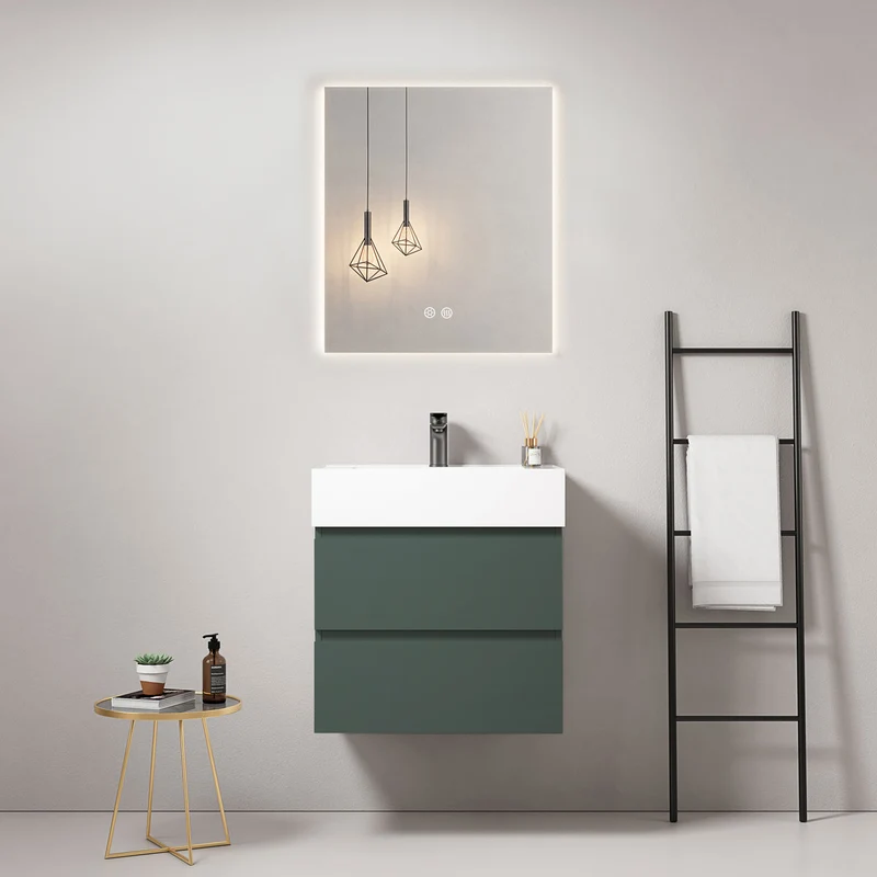Mobile bagno sospeso 60 cm Verde Comodoro Lavabo in Resina Specchio Quadro Retroilluminato - Fiji Paint