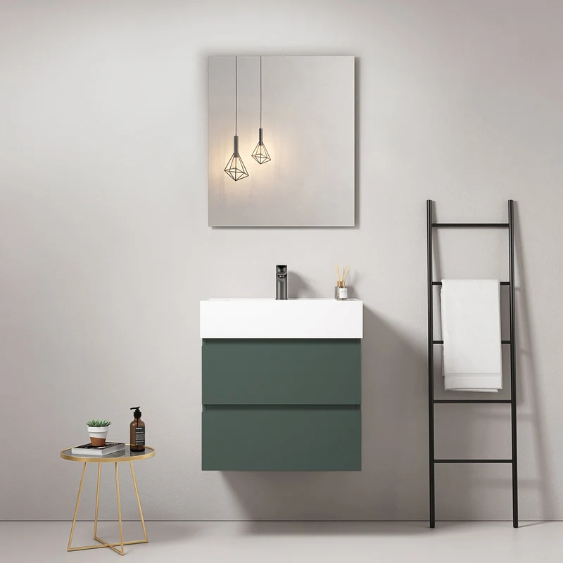Mobile bagno sospeso 60 cm Verde Comodoro Lavabo in Resina Specchio Quadro - Fiji Paint