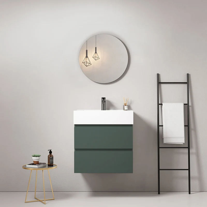 Mobile bagno sospeso 60 cm Verde Comodoro Lavabo in Resina Specchio Tondo - Fiji Paint