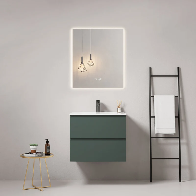 Mobile bagno sospeso 60 cm Verde Comodoro Lavabo in Ceramica Specchio Quadro Retroilluminato - Fiji Paint
