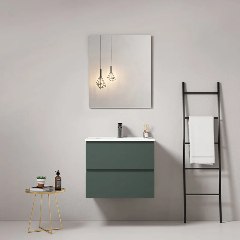 Mobile bagno sospeso 60 cm Verde Comodoro Lavabo in Ceramica Specchio Quadro - Fiji Paint