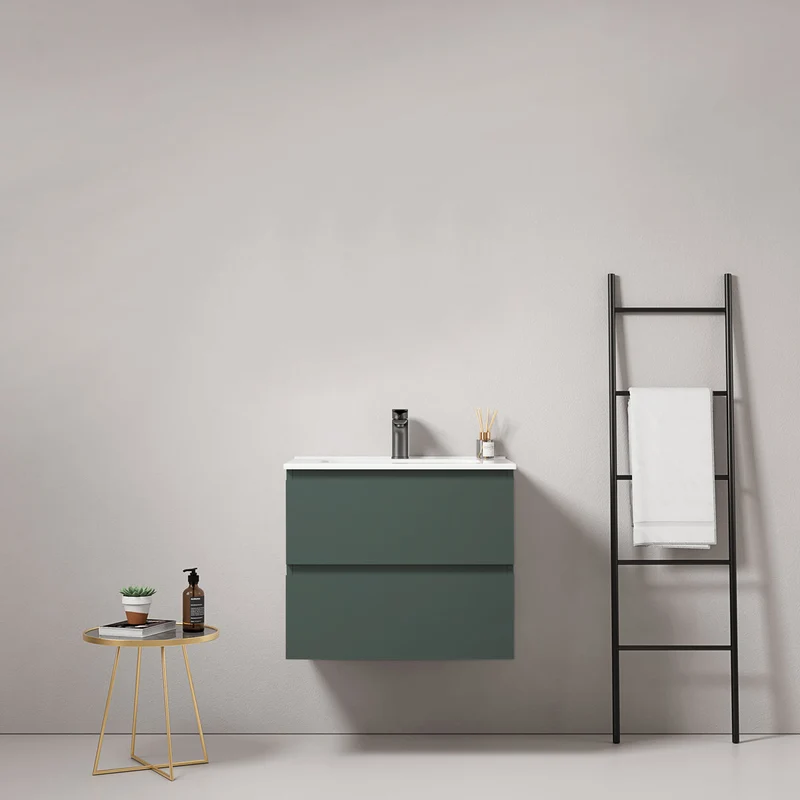 Mobile bagno sospeso 60 cm Verde Comodoro Lavabo in Ceramica Senza Specchio - Fiji Paint