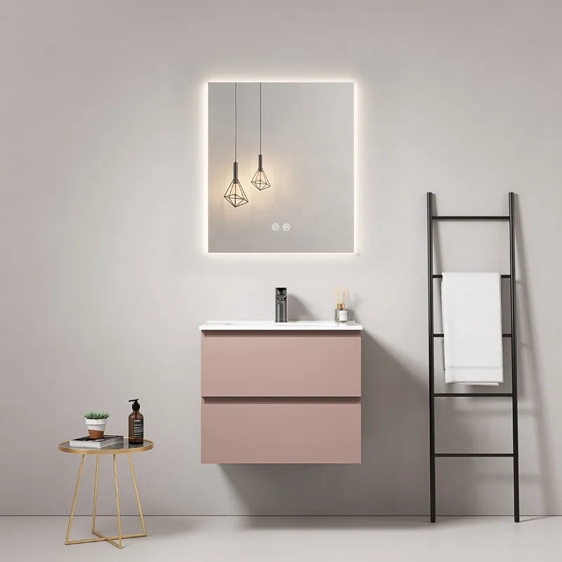 Mobile bagno sospeso 60 cm Rosa Retro Lavabo in Ceramica Specchio Quadro Retroilluminato - Fiji Paint