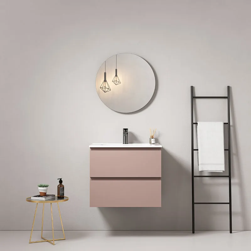 Mobile bagno sospeso 60 cm Rosa Retro Lavabo in Ceramica Specchio Tondo - Fiji Paint