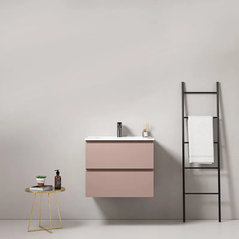 Mobile bagno sospeso 60 cm Rosa Retro Lavabo in Ceramica Senza Specchio - Fiji Paint