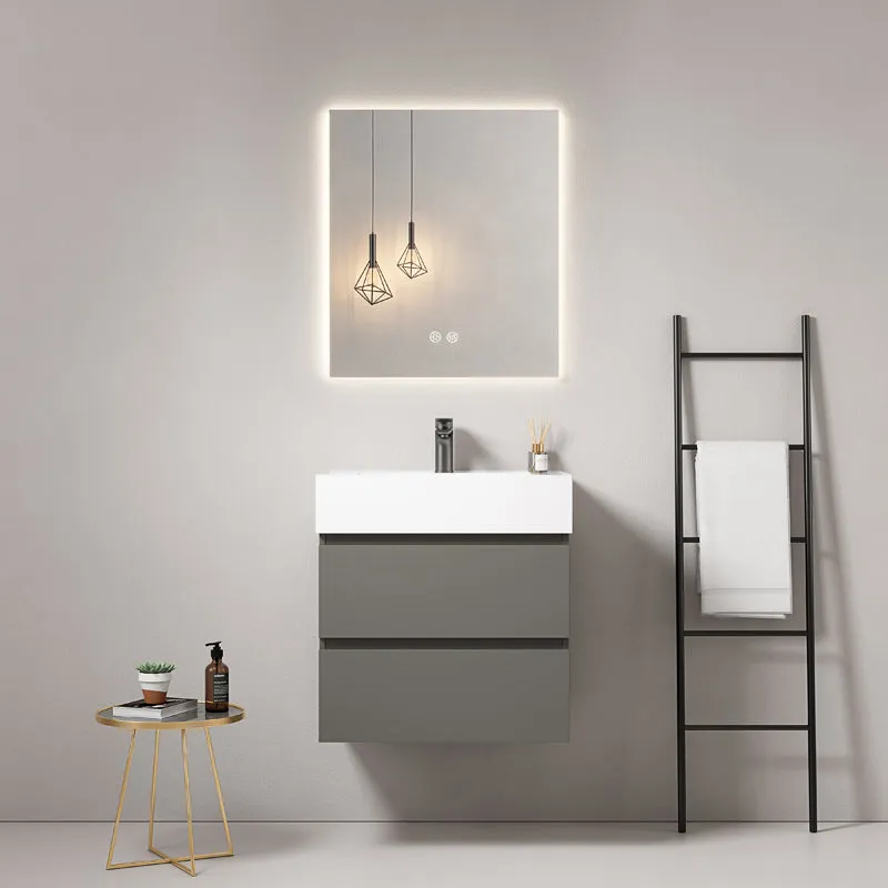 Mobile bagno sospeso 60 cm Grigio Londra Lavabo in Resina Specchio Quadro Retroilluminato - Fiji Paint