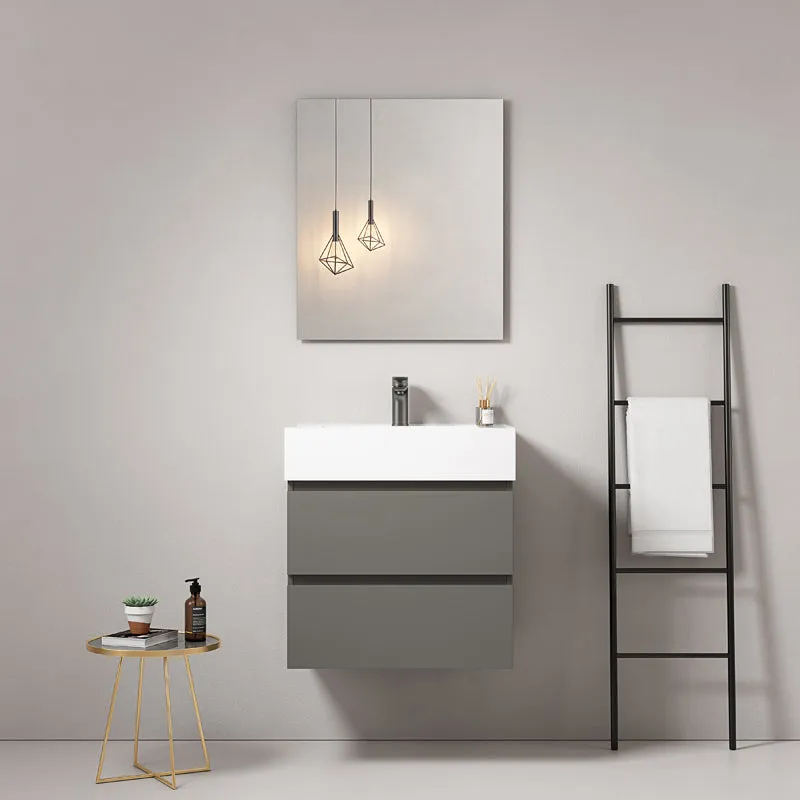Mobile bagno sospeso 60 cm Grigio Londra Lavabo in Resina Specchio Quadro - Fiji Paint