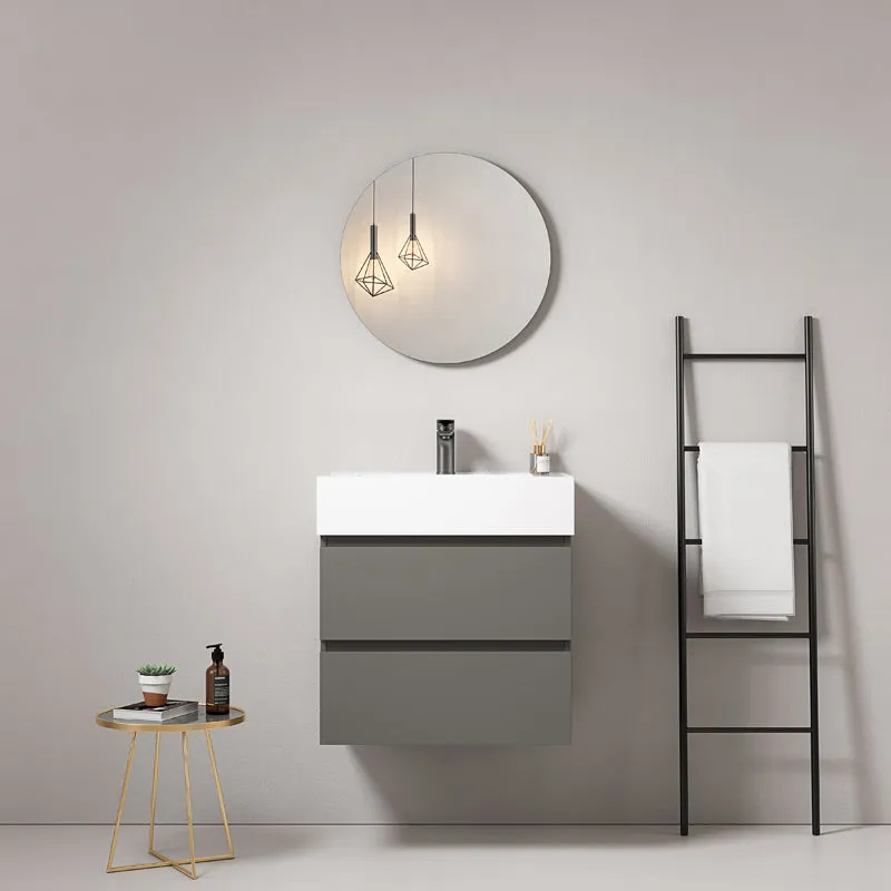Mobile bagno sospeso 60 cm Grigio Londra Lavabo in Resina Specchio Tondo - Fiji Paint