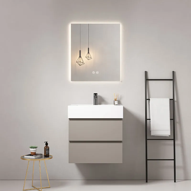 Mobile bagno sospeso 60 cm Grigio Cenere Lavabo in Resina Specchio Quadro Retroilluminato - Fiji Paint