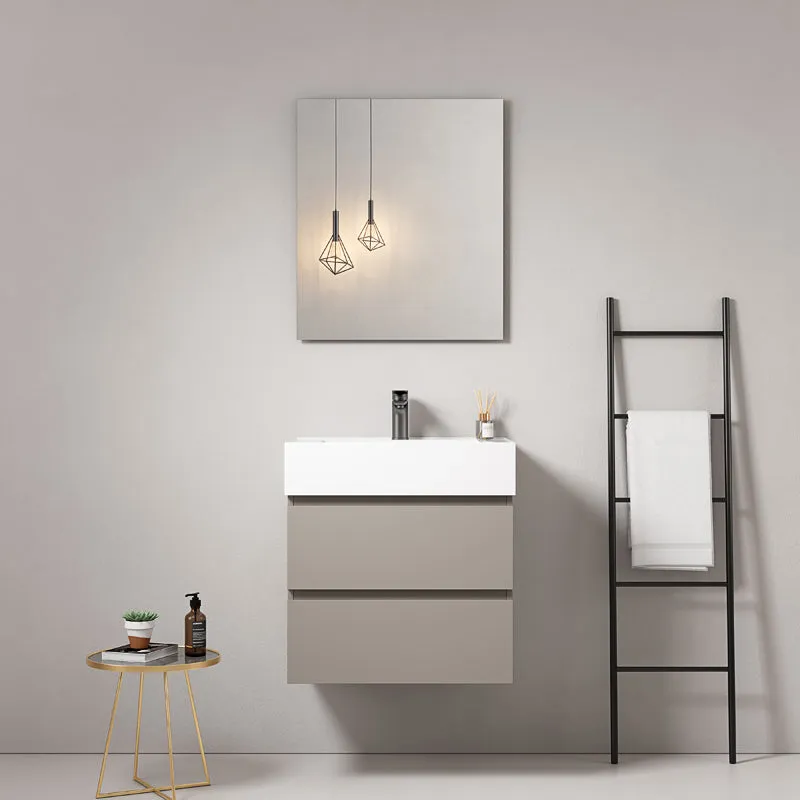 Mobile bagno sospeso 60 cm Grigio Cenere Lavabo in Resina Specchio Quadro - Fiji Paint