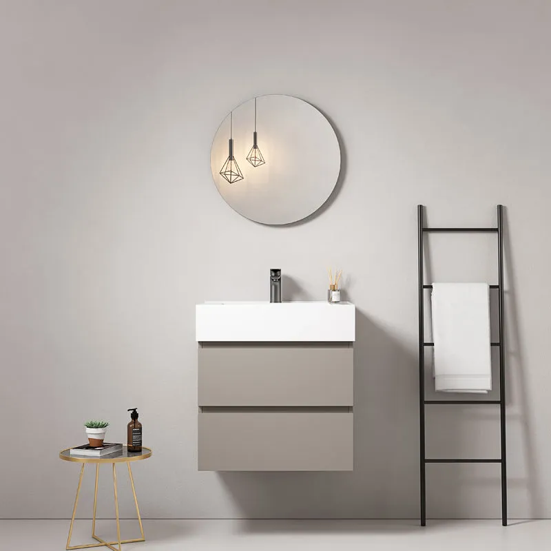 Mobile bagno sospeso 60 cm Grigio Cenere Lavabo in Resina Specchio Tondo - Fiji Paint