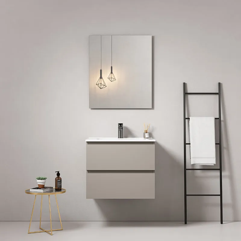 Mobile bagno sospeso 60 cm Grigio Cenere Lavabo in Ceramica Specchio Quadro - Fiji Paint