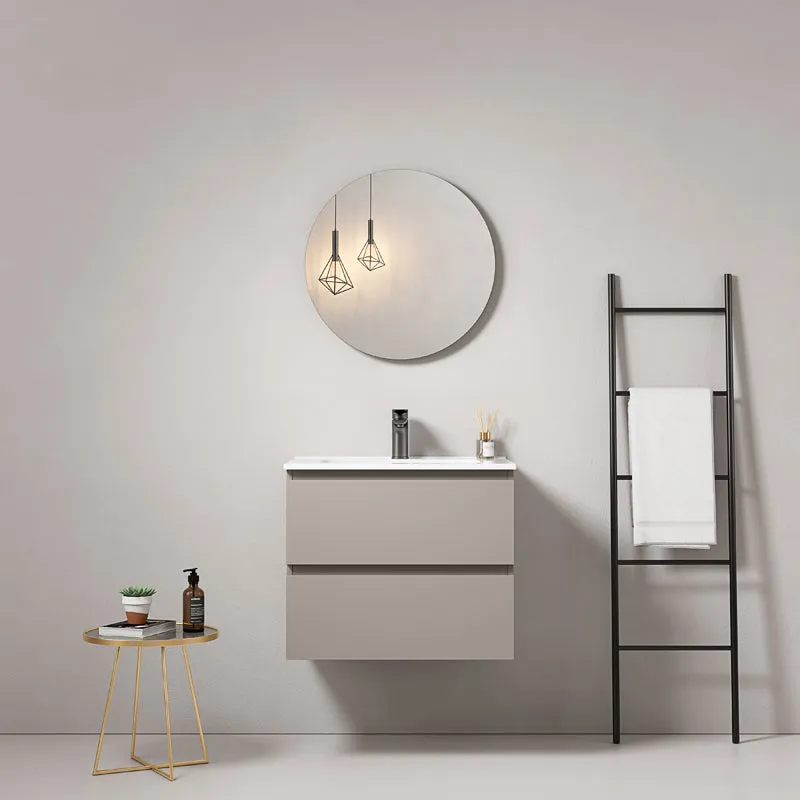 Mobile bagno sospeso 60 cm Grigio Cenere Lavabo in Ceramica Specchio Tondo - Fiji Paint