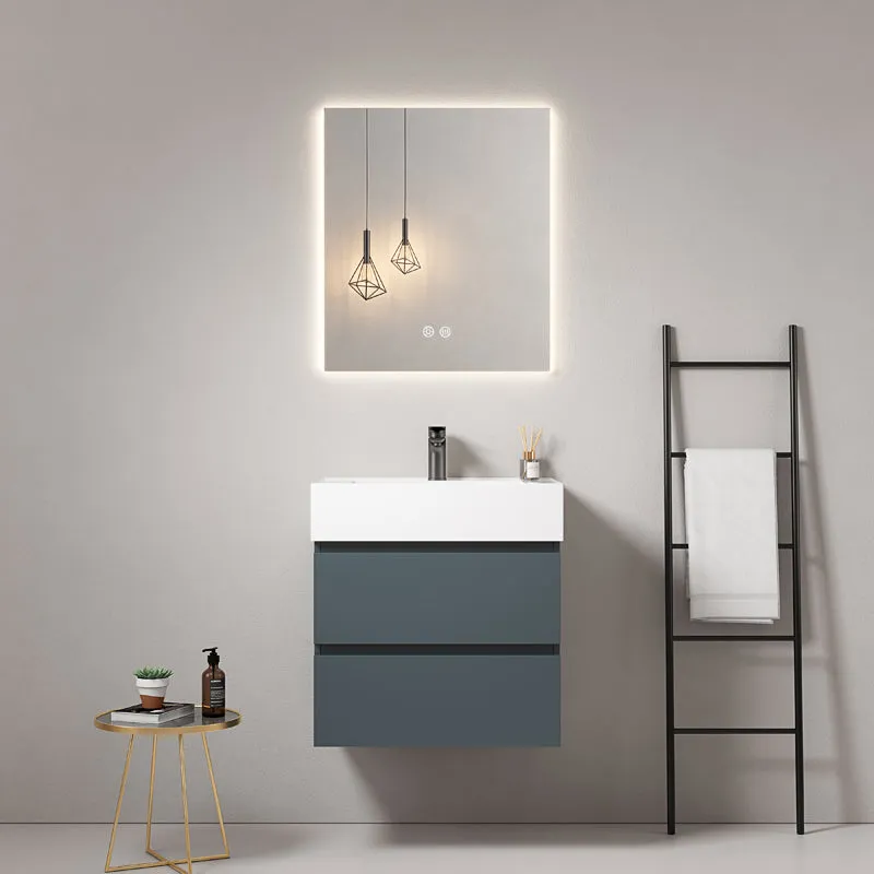 Mobile bagno sospeso 60 cm Blu Mare Lavabo in Resina Specchio Quadro Retroilluminato - Fiji Paint