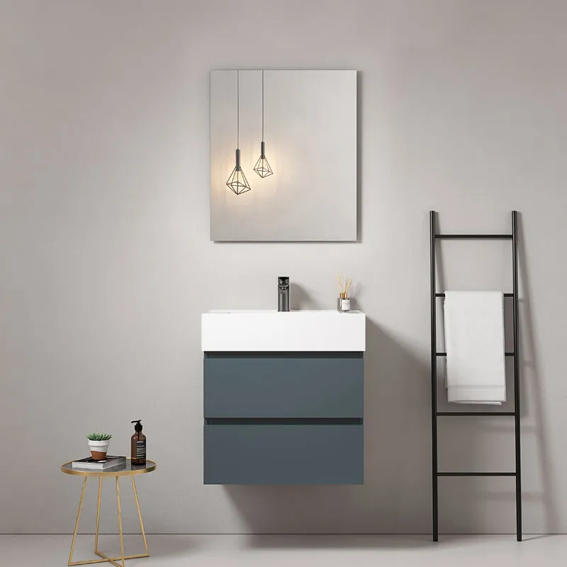 Mobile bagno sospeso 60 cm Blu Mare Lavabo in Resina Specchio Quadro - Fiji Paint
