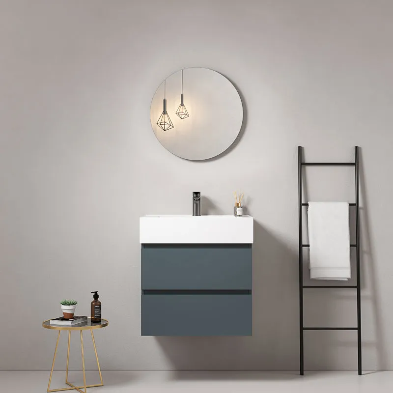 Mobile bagno sospeso 60 cm Blu Mare Lavabo in Resina Specchio Tondo - Fiji Paint