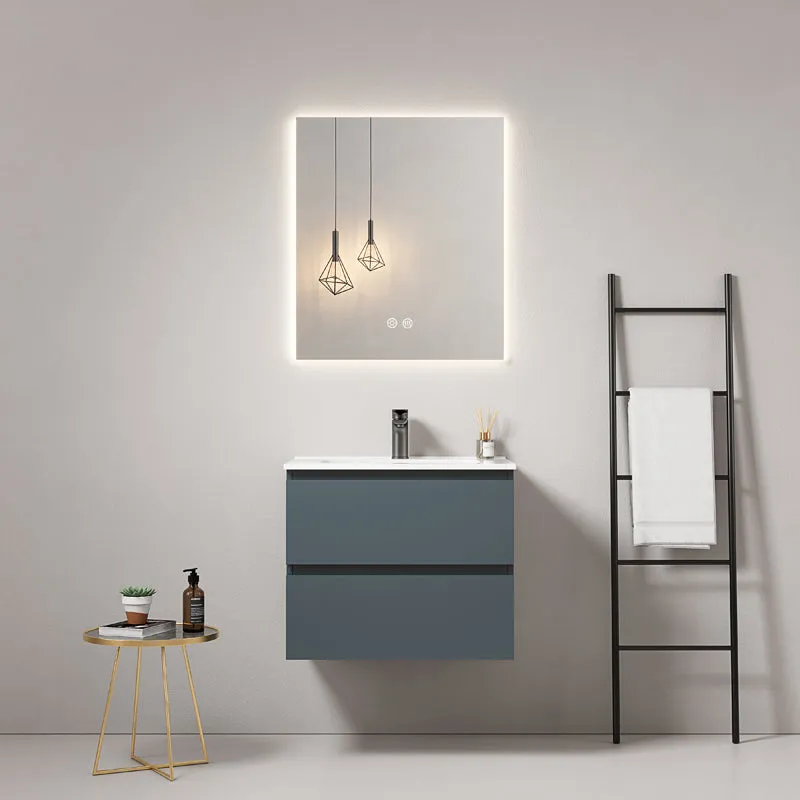 Mobile bagno sospeso 60 cm Blu Mare Lavabo in Ceramica Specchio Quadro Retroilluminato - Fiji Paint