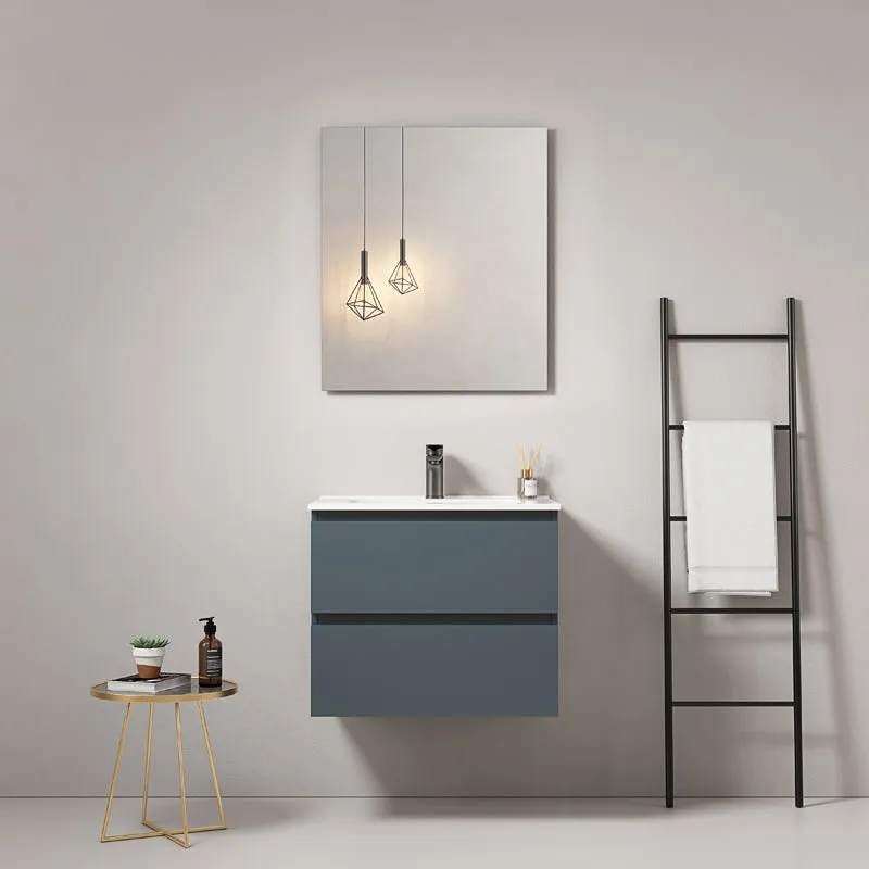 Mobile bagno sospeso 60 cm Blu Mare Lavabo in Ceramica Specchio Quadro - Fiji Paint