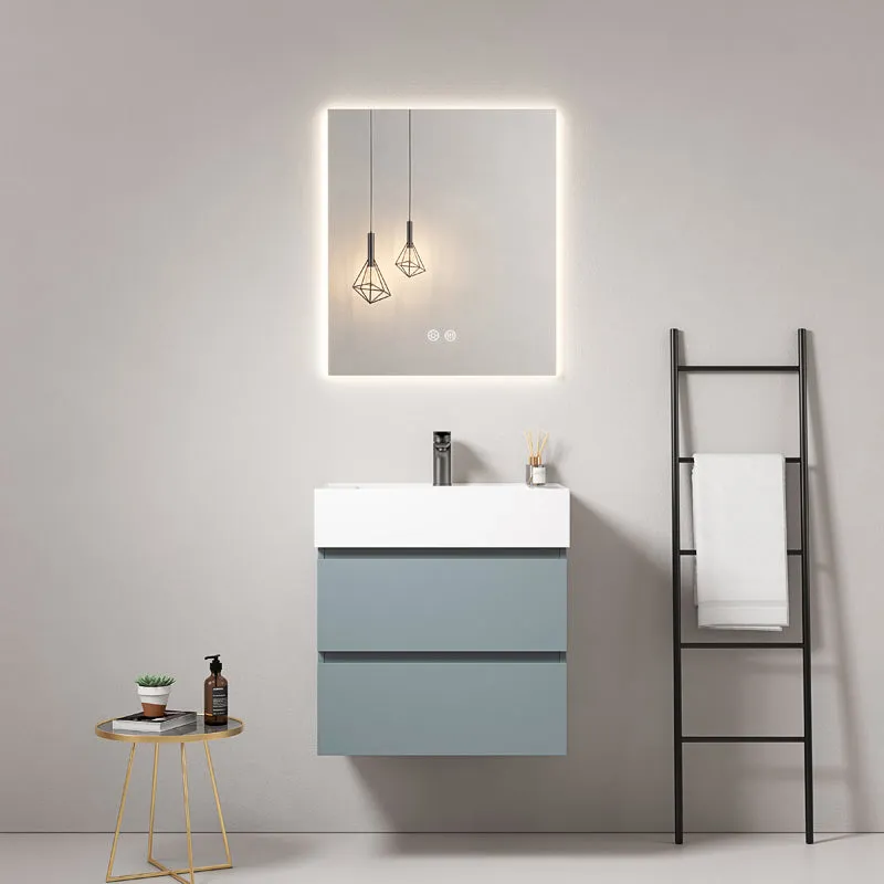 Mobile bagno sospeso 60 cm Blu Avio Lavabo in Resina Specchio Quadro Retroilluminato - Fiji Paint