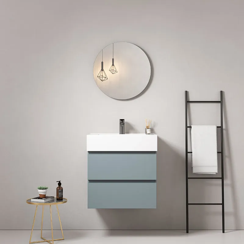 Mobile bagno sospeso 60 cm Blu Avio Lavabo in Resina Specchio Tondo - Fiji Paint