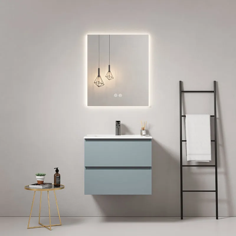 Mobile bagno sospeso 60 cm Blu Avio Lavabo in Ceramica Specchio Quadro Retroilluminato - Fiji Paint