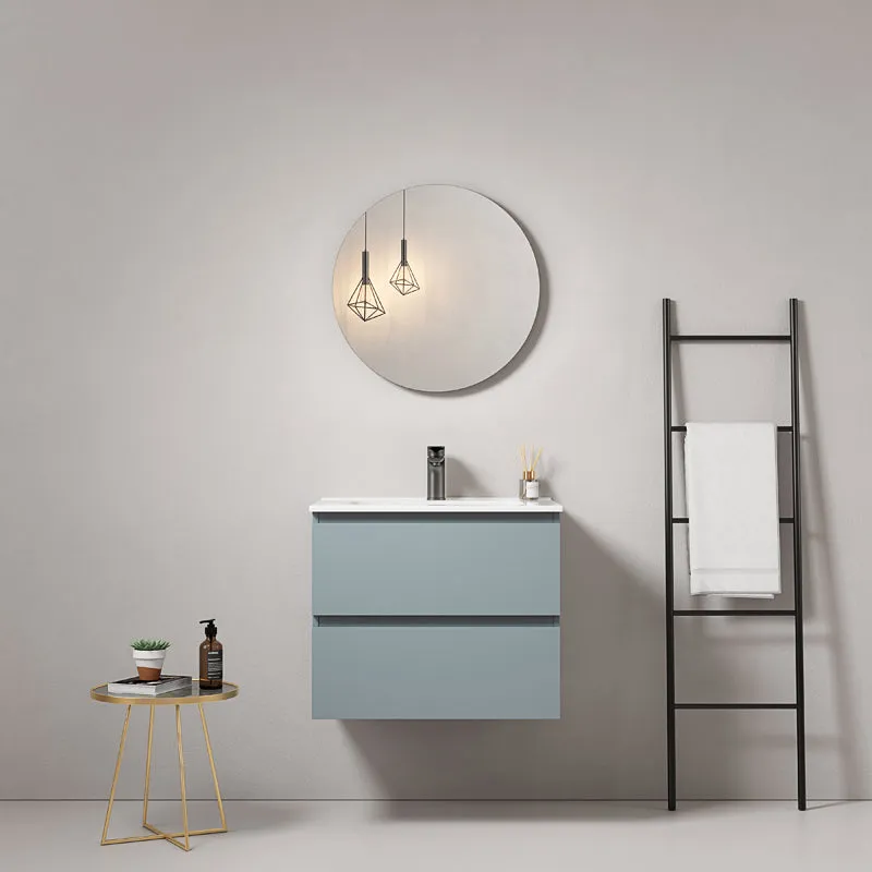 Mobile bagno sospeso 60 cm Blu Avio Lavabo in Ceramica Specchio Tondo - Fiji Paint