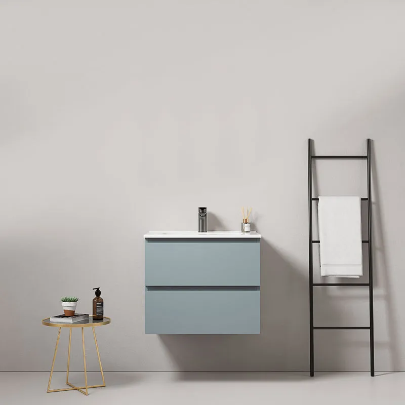 Mobile bagno sospeso 60 cm Blu Avio Lavabo in Ceramica Senza Specchio - Fiji Paint