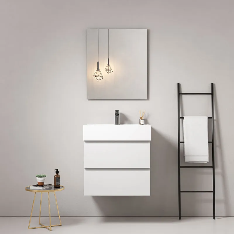 Mobile bagno sospeso 60 cm Bianco Lavabo in Resina Specchio Quadro - Fiji Paint