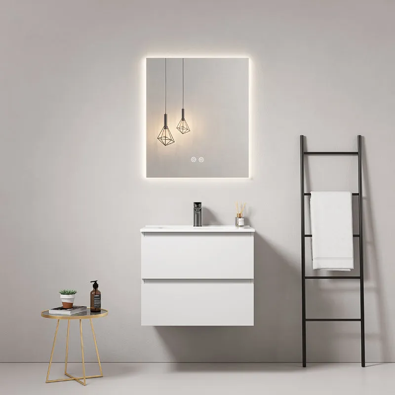 Mobile bagno sospeso 60 cm Bianco Lavabo in Ceramica Specchio Quadro Retroilluminato - Fiji Paint
