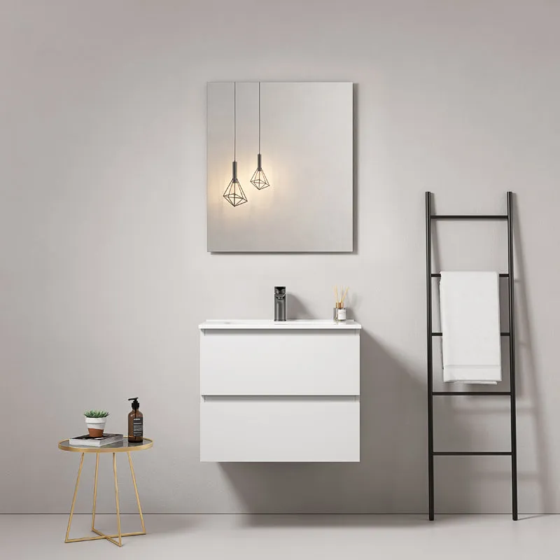 Mobile bagno sospeso 60 cm Bianco Lavabo in Ceramica Specchio Quadro - Fiji Paint