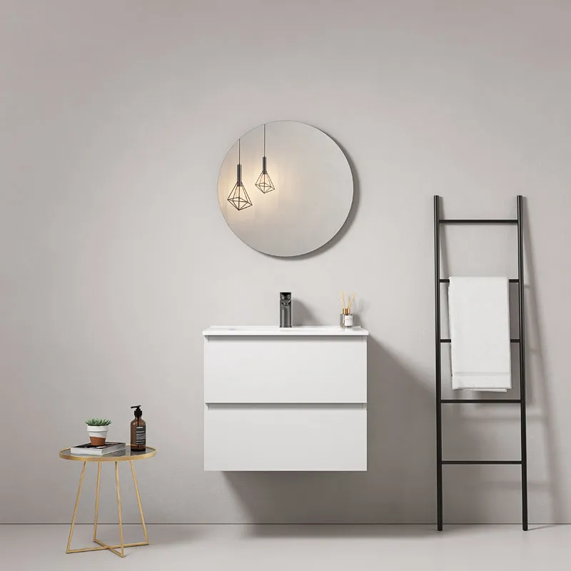 Mobile bagno sospeso 60 cm Bianco Lavabo in Ceramica Specchio Tondo - Fiji Paint