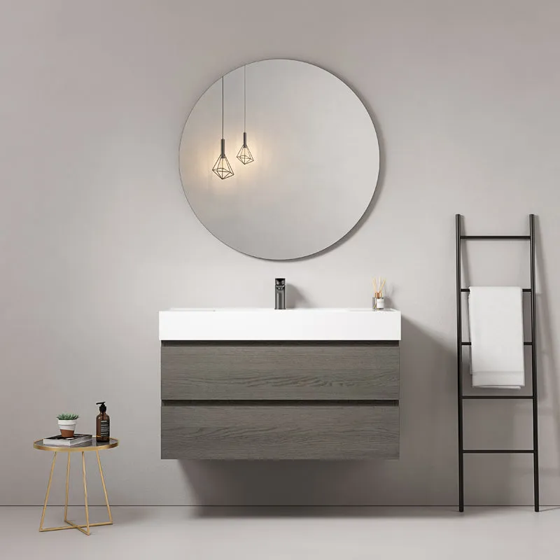 Mobile bagno sospeso 100 cm Grey Lavabo in Resina Specchio Tondo - Fiji Wood