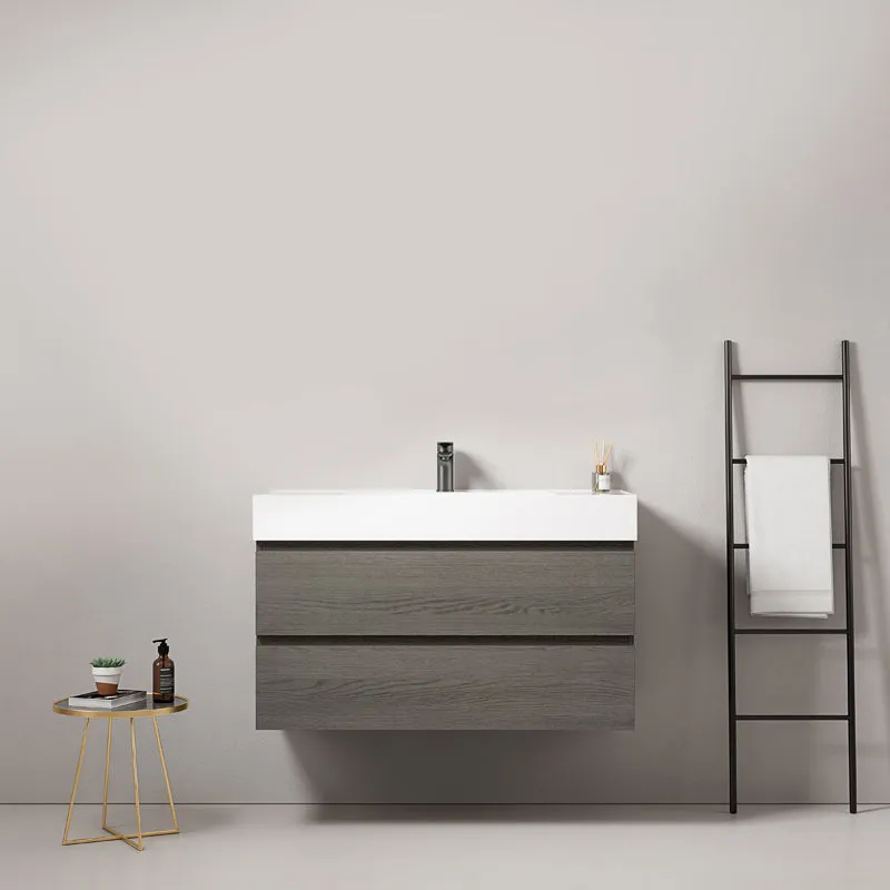 Mobile bagno sospeso 100 cm Grey Lavabo in Resina Senza Specchio - Fiji Wood