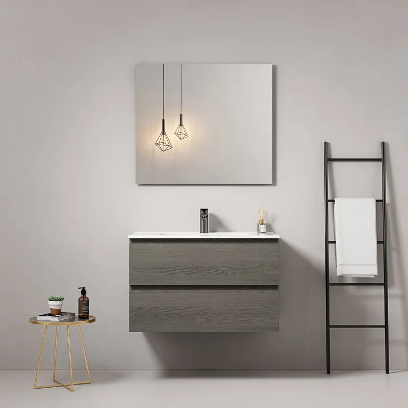 Mobile bagno sospeso 100 cm Grey Lavabo in Ceramica Specchio Quadro - Fiji Wood