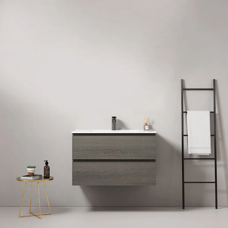 Mobile bagno sospeso 100 cm Grey Lavabo in Ceramica Senza Specchio - Fiji Wood