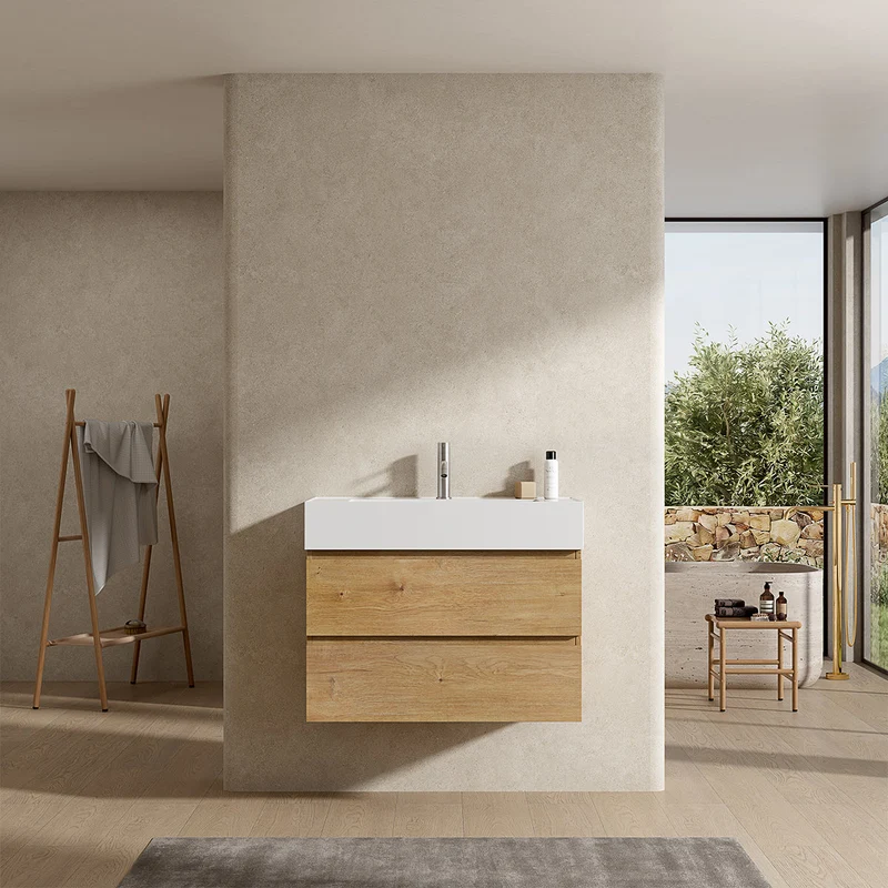 Mobile bagno sospeso 100 cm Bruno Medio Lavabo in Resina Senza Specchio - Fiji Wood