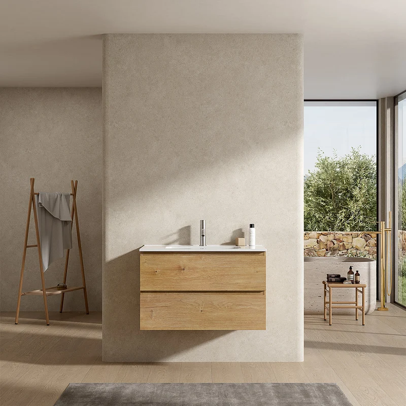Mobile bagno sospeso 100 cm Bruno Medio Lavabo in Ceramica Senza Specchio - Fiji Wood