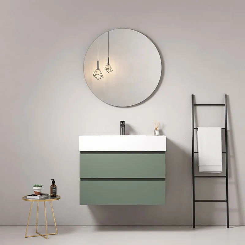 Mobile bagno sospeso 100 cm Verde Salvia Lavabo in Resina Specchio Tondo - Fiji Paint
