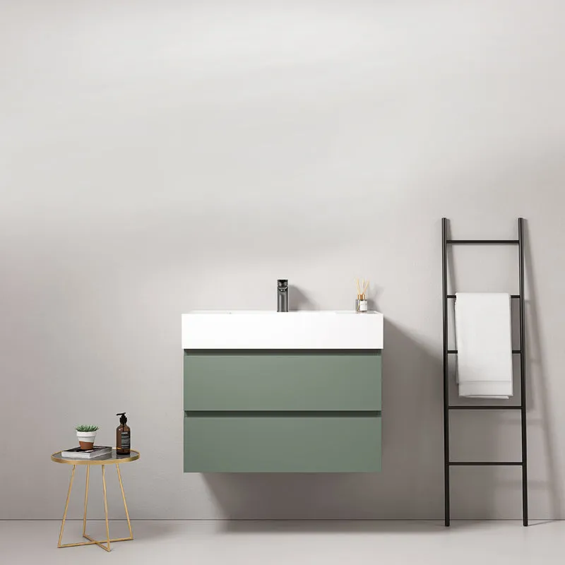 Mobile bagno sospeso 100 cm Verde Salvia Lavabo in Resina Senza Specchio - Fiji Paint