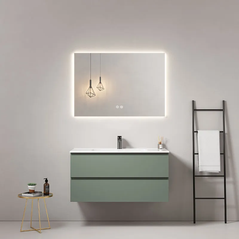 Mobile bagno sospeso 100 cm Verde Salvia Lavabo in Ceramica Specchio Quadro Retroilluminato - Fiji Paint