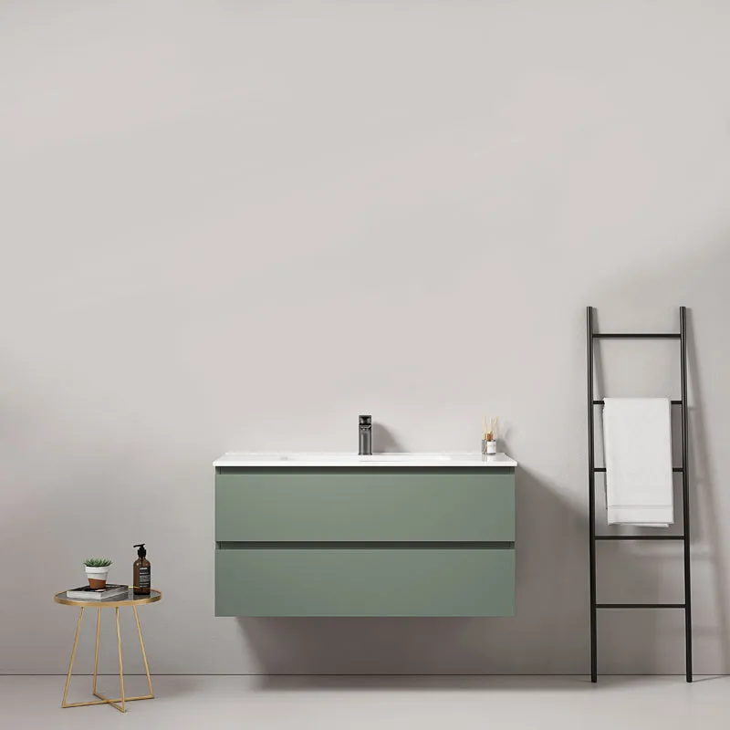 Mobile bagno sospeso 100 cm Verde Salvia Lavabo in Ceramica Senza Specchio - Fiji Paint