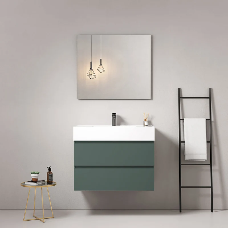 Mobile bagno sospeso 100 cm Verde Comodoro Lavabo in Resina Specchio Quadro - Fiji Paint