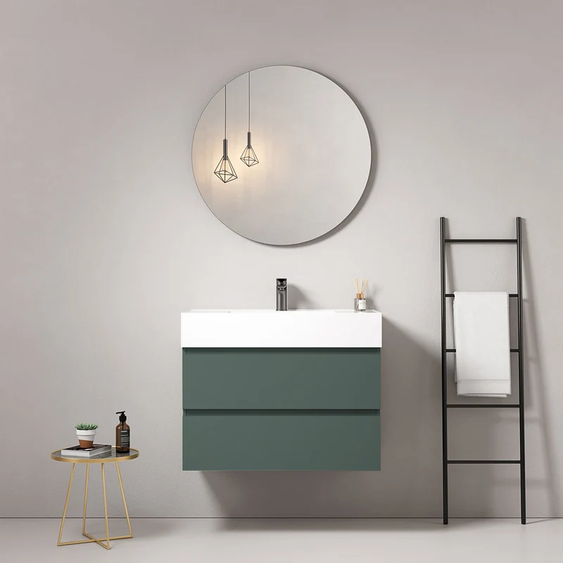 Mobile bagno sospeso 100 cm Verde Comodoro Lavabo in Resina Specchio Tondo - Fiji Paint