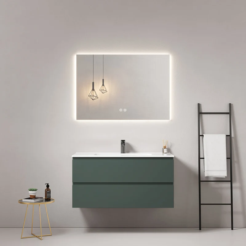 Mobile bagno sospeso 100 cm Verde Comodoro Lavabo in Ceramica Specchio Quadro Retroilluminato - Fiji Paint