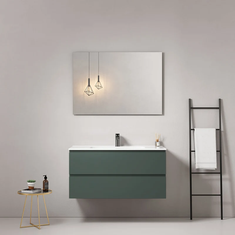 Mobile bagno sospeso 100 cm Verde Comodoro Lavabo in Ceramica Specchio Quadro - Fiji Paint