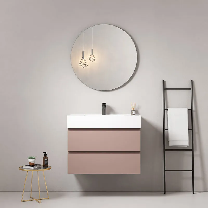 Mobile bagno sospeso 100 cm Rosa Retro Lavabo in Resina Specchio Tondo - Fiji Paint