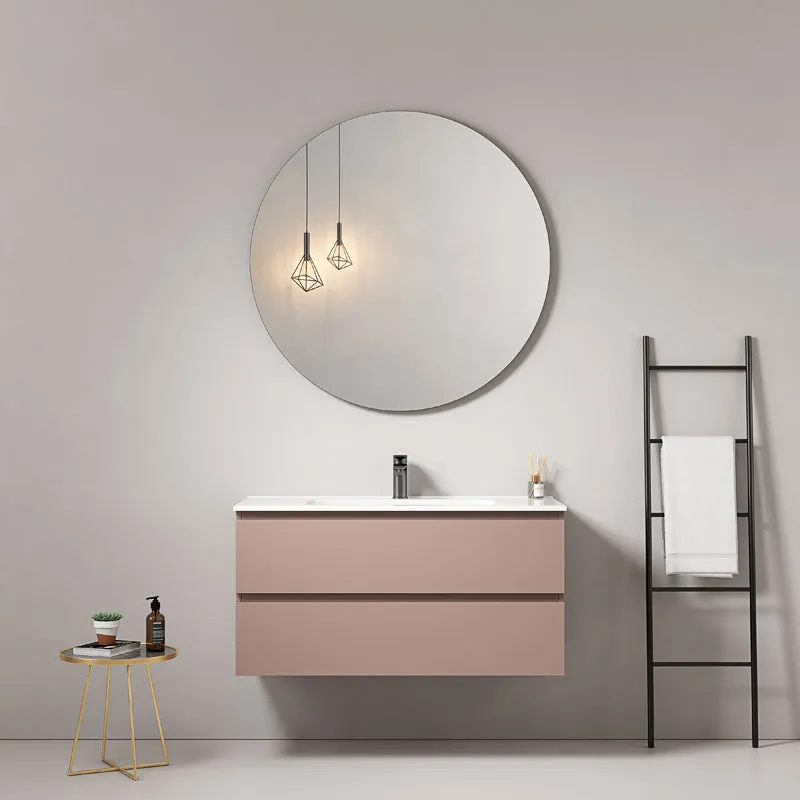 Mobile bagno sospeso 100 cm Rosa Retro Lavabo in Ceramica Specchio Tondo - Fiji Paint