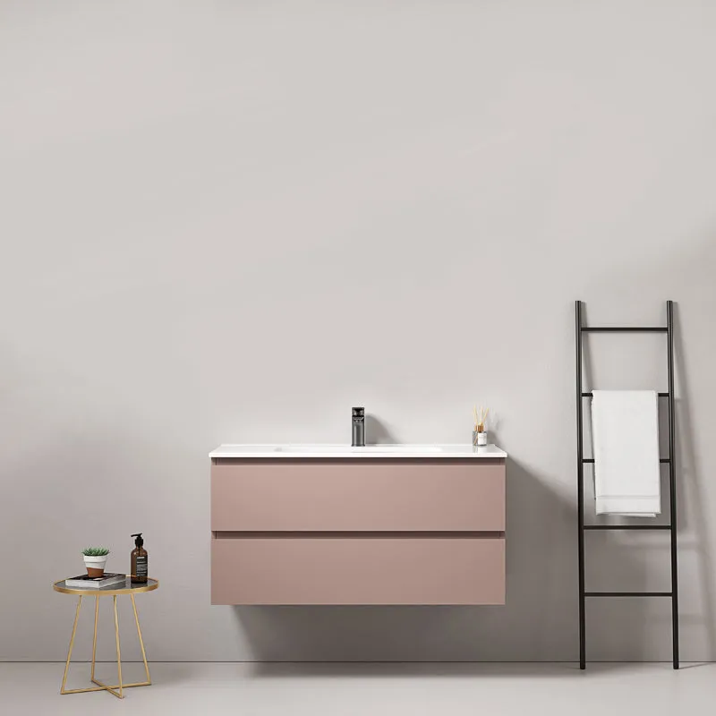Mobile bagno sospeso 100 cm Rosa Retro Lavabo in Ceramica Senza Specchio - Fiji Paint