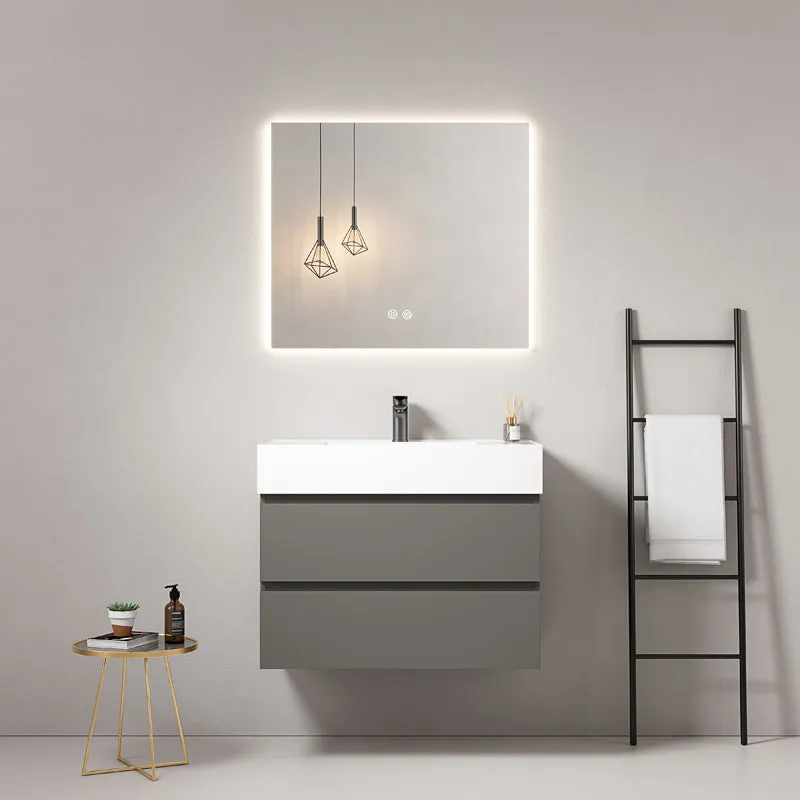 Mobile bagno sospeso 100 cm Grigio Londra Lavabo in Resina Specchio Quadro Retroilluminato - Fiji Paint