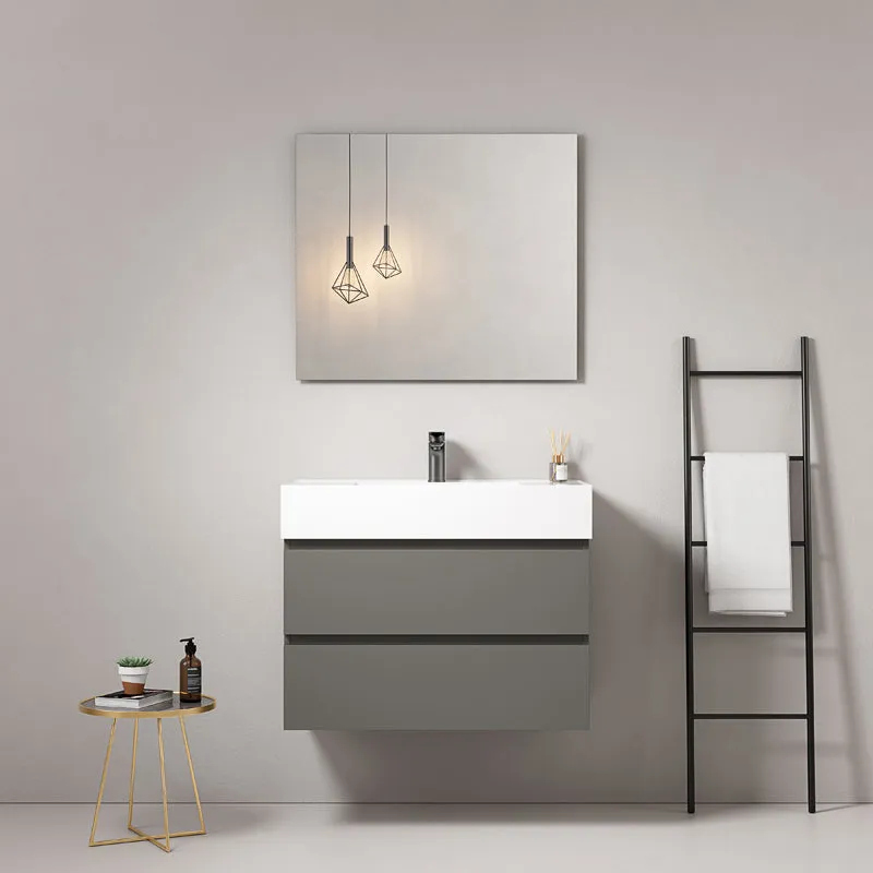 Mobile bagno sospeso 100 cm Grigio Londra Lavabo in Resina Specchio Quadro - Fiji Paint